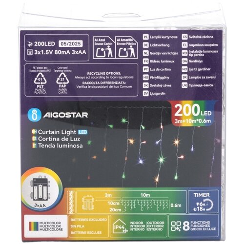 Aigostar led spoljna novogodi&amp;scaron;nja girlanda 200xLED/8 funkcija 3xAA 13x06m IP44 vi&amp;scaron;ebojna Slike
