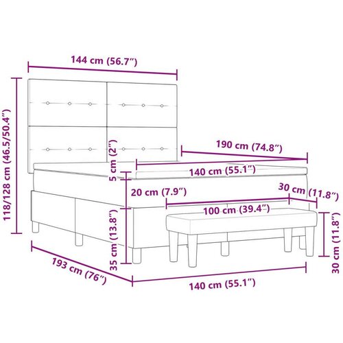  Krevet s madracem Set od 2 Siva Tkanina 140 x 190 cm Madrac Slike