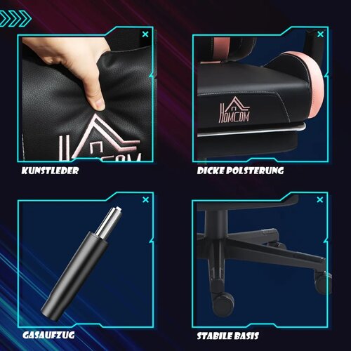  Igraća stolica s mačjim u&amp;scaron;ima naslon za leđa koji se može podesiti produživi oslonac za noge do 120 kg roza/crna Slike