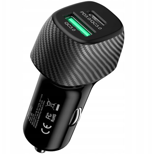 Innostyle POWER ON ZMOGLJIV HITRI AVTOMOBILSKI POLNILEC ZA TELEFON 2X USB USB-C 38W ČRN, (21748271) Cene