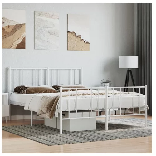 vidaXL Kovinski posteljni okvir z vzglavjem in vznozjem bel