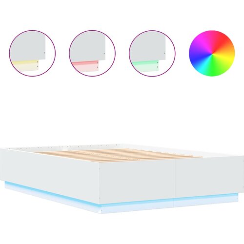 Maison Chic Posteljni okvir - Dvoposteljna postelja - Zakonska postelja z LED lučkami bel 140x200 cm inženirski les, (21696789) Slike