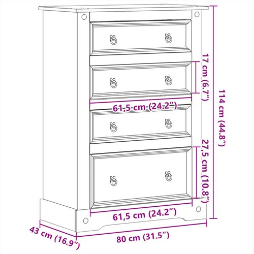  Ladičar Corona 80 x 43 x 114 cm od masivne borovine Slike