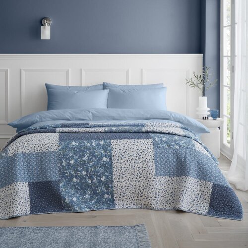 Bianca Modro bombažno prešito pregrinjalo 220x230 cm Floral Patchwork – Cene