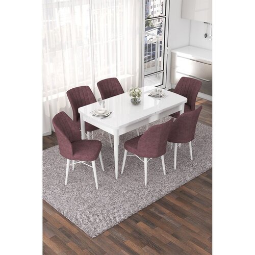 Hanah home Set Trpezarijski sto i 6 stolica Nef, Prljavo roza Cene