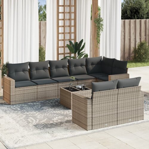  9-dijelni set vrtnih sofa od poliratana s jastucima sivi Slike