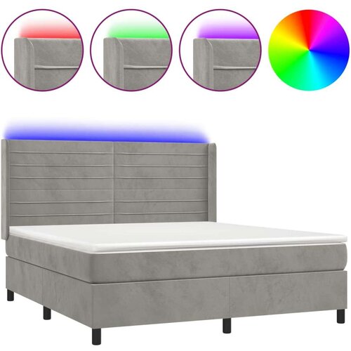  Krevet box spring s madracem LED svjetlosivi 160x200 cm bar&amp;scaron;un Slike