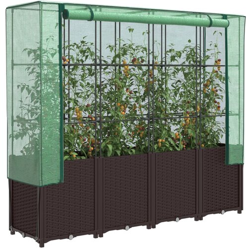VidaXL Visoka greda s prevleko za rastlinjak videz ratana 160x40x153cm Slike