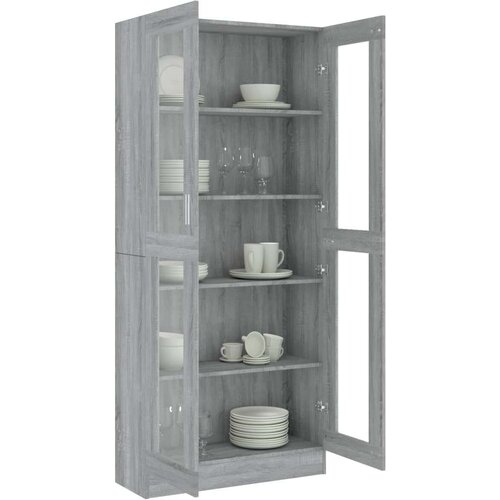 VidaXL Vitrina siva sonoma 82,5x30,5x185,5 cm konstruiran les Slike