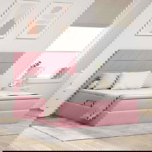 VidaXL Krevet S LED lampica s uzglavljem Ružičasta 140 x 200 cm Bar&amp;scaron;un Slike