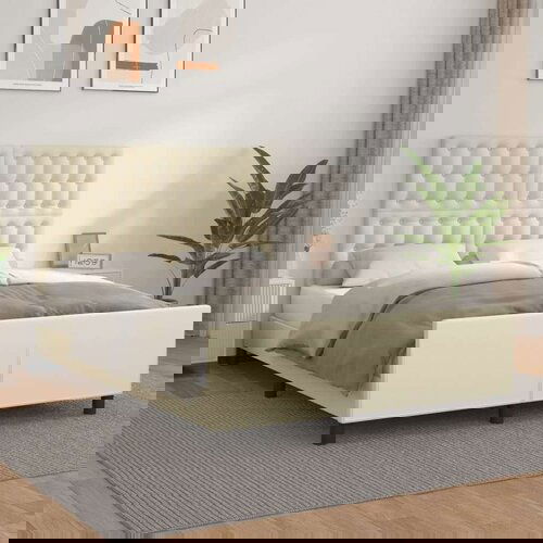  Okvir za krevet s uzglavljem krem 140x200 cm od umjetne kože - Krema 140 x 200 cm gumbi Cijene