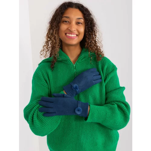 Fashion Hunters Dark blue winter gloves with pompom