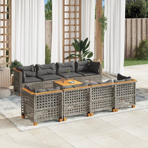 vidaXL 9-dijelni set vrtnih sofa od poliratana s jastucima sivi Cijene