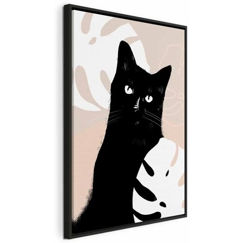  Slika - Cat in Monsteras (1 Part) Vertical 80x120 U crnom drvenom okviru Cene