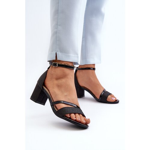 VINCEZA Black Low Heel Women's Glitter Sandals Ploemis Cijene