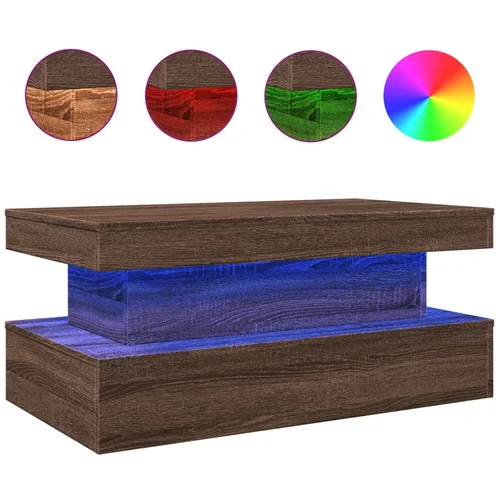 Maison Chic Klubska mizica - kavna mizica - Nizka mizica z LED lučkami rjavi hrast 90x50x40 cm, (21752186)