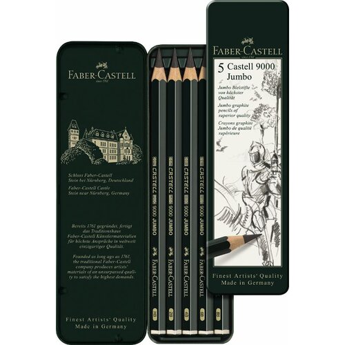  Olovke CASTELL 9000 Jumbo 5 komada - metalna kutija Slike