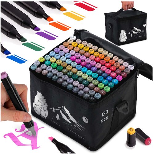 Nukido NK-913 Alcohol Markers Set with Bag - 120 Vibrant Colors for Artists, (21740218) Cene