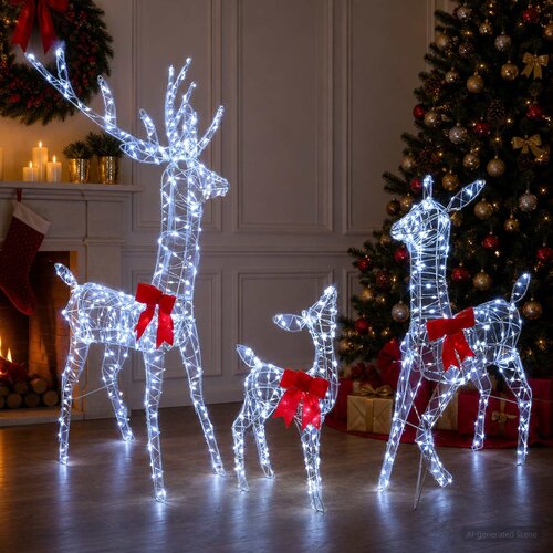  Božićna LED obitelj sobova 700 LED lampica Hladno bijela Slike