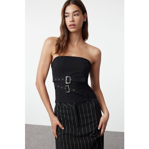 Trendyol Black Double Belted Strapless Woven Blouse Cene