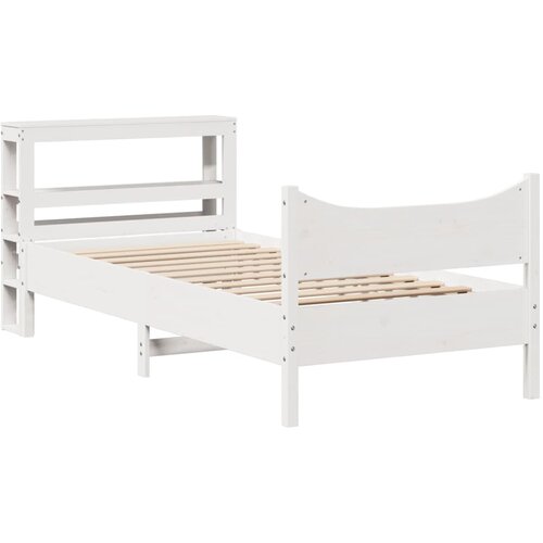 vidaXL Posteljni okvir z vzglavjem bel 90x200 cm trdna borovina, (21321838) Cene