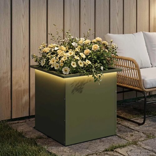  Vrtna posuda za sadnju s LED svjetlom Maslinastozelena - Maslinastozelena 50 x 50 x 48 cm 1 Slike
