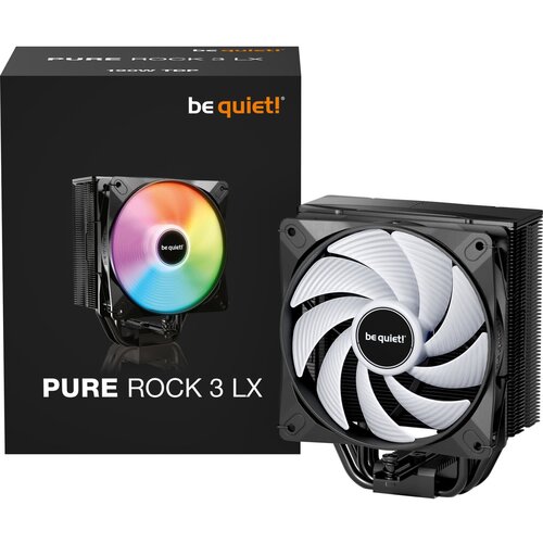 Be Quiet! BK040 pure rock 3 lx [LGA-1851 default ilm and rl-ilm support/AM5], 190W tdp, light wings lx 120mm pwm argb fan max. 31.2dB(A), 4 high-performance 6mm heat pipes with hdt technology Slike