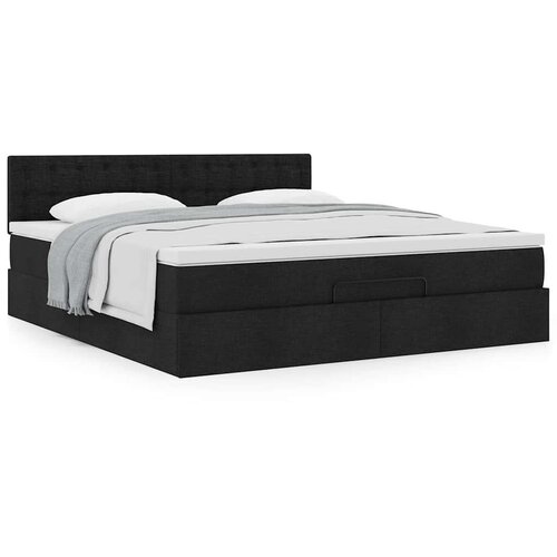 VidaXL Otomanski krevet s madracem crni 160x200cm od tkanine Slike