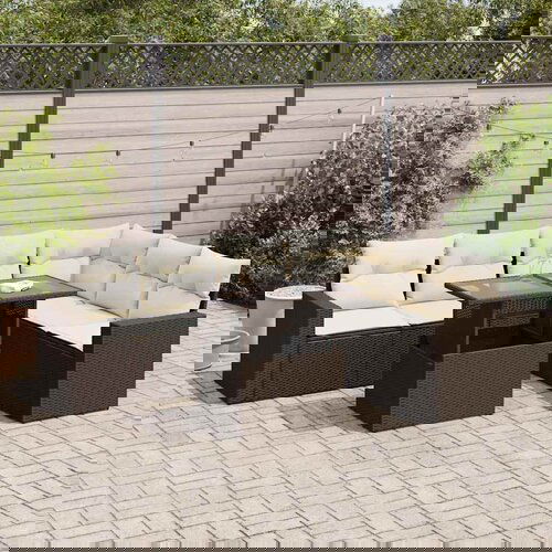 VidaXL 7-dijelni set vrtnih sofa od poliratana s jastucima smeđi Slike