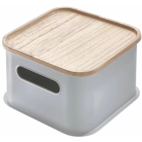 iDesign Siva škatla za shranjevanje s pokrovom iz pavlovnije Eco Handled, 21,3 x 21,3 cm
