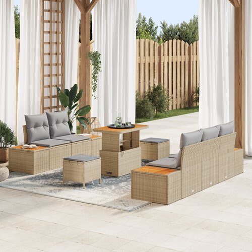 vidaXL 8-delna vrtna sedežna garnitura z blazinami bež poly rattan acacia Cene