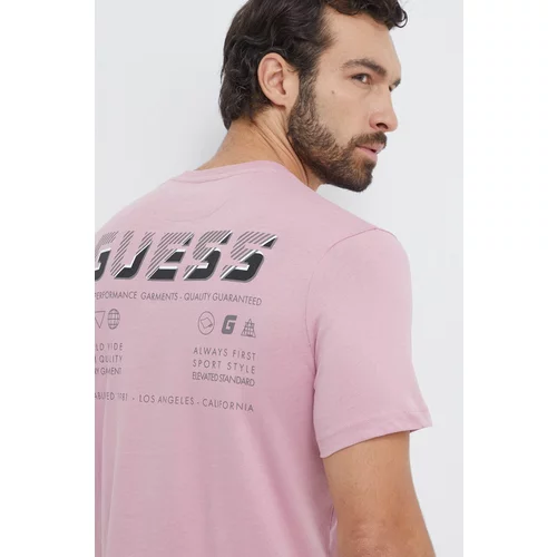 Guess Bombažna kratka majica moški, roza barva