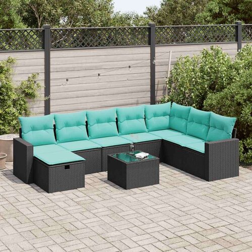  Vrtna garnitura - 9-dijelni set vrtnih sofa s jastucima crni od poliratana - Crna sa spremi&scaron;tem 8 Cijene