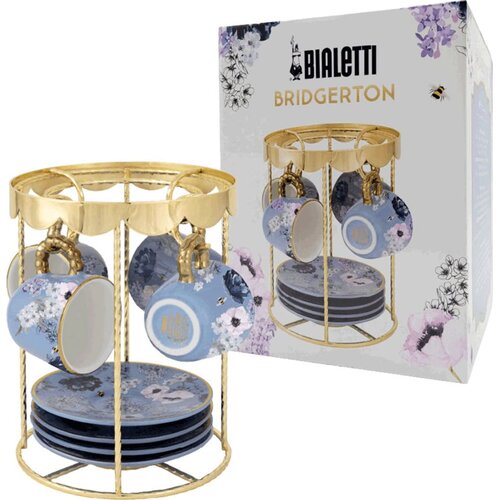 Bialetti Set 4 skodelic za espresso Bridgerton s krožnički in zlatim stojalom - 1 set Slike