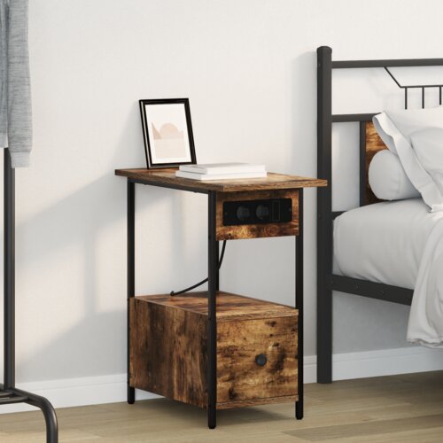 vidaXL Nočna omarica Dimljeni hrast 60 x 30 x 61 cm Konstruiran les Cene