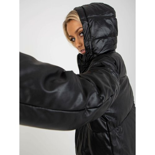 Fashion Hunters Black winter jacket made of eco-leather with quilting Slike