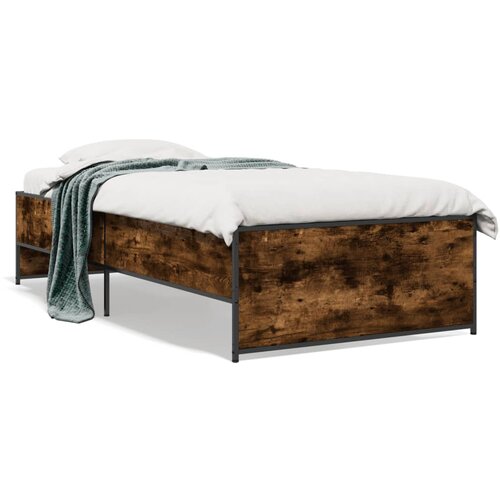 Maison Chic Posteljni okvir - Enojna postelja - Postelja za odrasle dimljeni hrast 75x190 cm inž. les in kovina-J14344, (21767168) Slike
