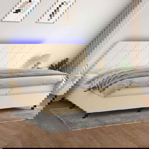  Krevet box spring s madracem LED krem 200x200 cm od tkanine Slike
