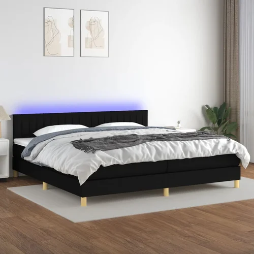  box spring s madracem LED crni 200x200 cm od tkanine