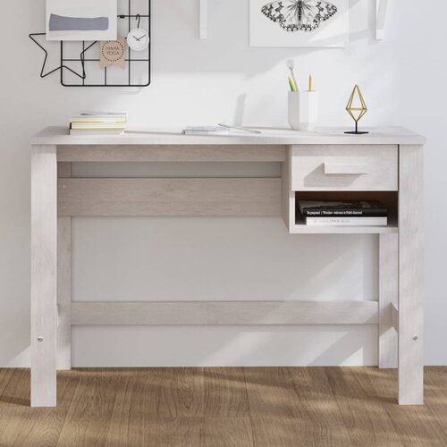 VidaXL Radni stol bijeli 110 x 40 x 75 cm od masivne borovine Slike
