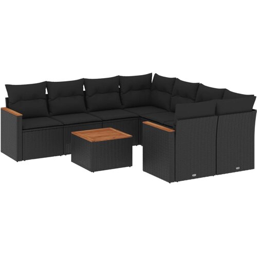  9-dijelni set vrtnih sofa s jastucima crni od poliratana Crna 62 x 62 x 69 cm Slike