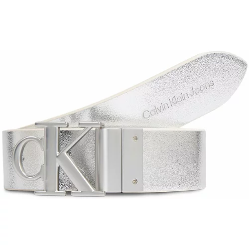 Calvin Klein Jeans Ženski pas Round Mono Pl Rev Lthr Belt 30Mm K60K611489 White/Silver Specchio 0K6