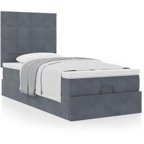 VidaXL Otomanski posteljni okvir z vzmetnicami siv 90x200cm žamet Slike