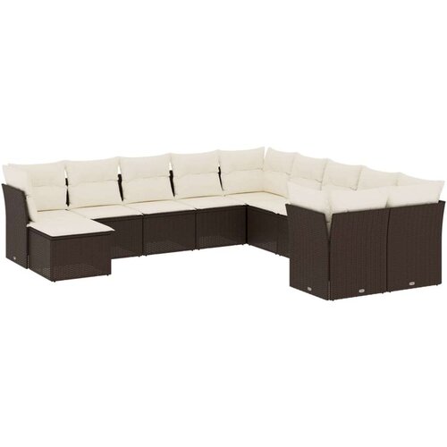 VidaXL 11-dijelni set vrtnih sofa od poliratana s jastucima smeđi Slike