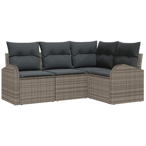 vidaXL Vrtna sedežna garnitura z blazino 4 pcs Siva poli ratan, (5000144456) Cene