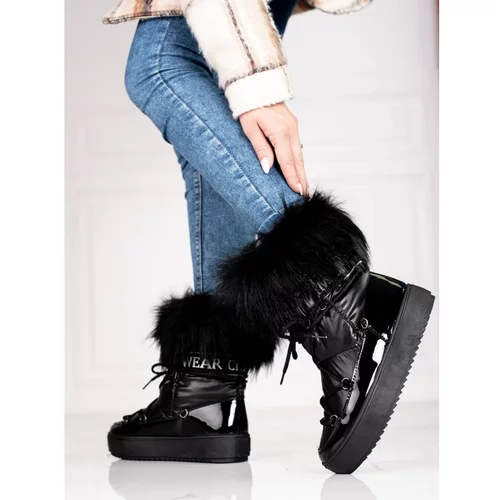 SHELOVET Black women's snow boots with fur