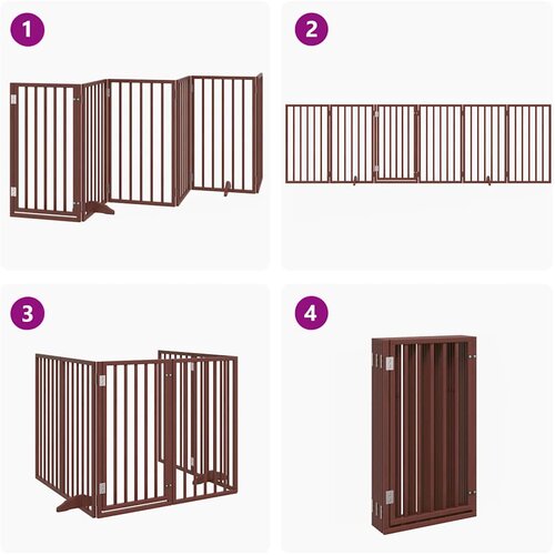  Vrata za pse s vratima, sklopiva, 6 panela, smeđa, 300 cm, drvo topole Slike