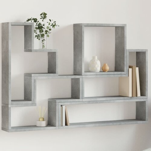 VidaXL Stenska polica betonsko siva 96x12x64 cm inženirski les Slike