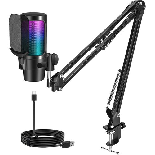 Venisymlis Usb Mikrofon Rgb Barvit Profesionalni Snemalni Kondenzatorski Mikrofon, (22097719) Cene