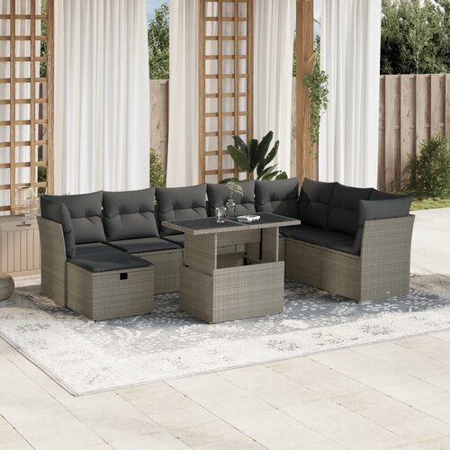vidaXL 9-dijelni set vrtnih sofa od poliratana s jastucima svjetlosivi Cijene